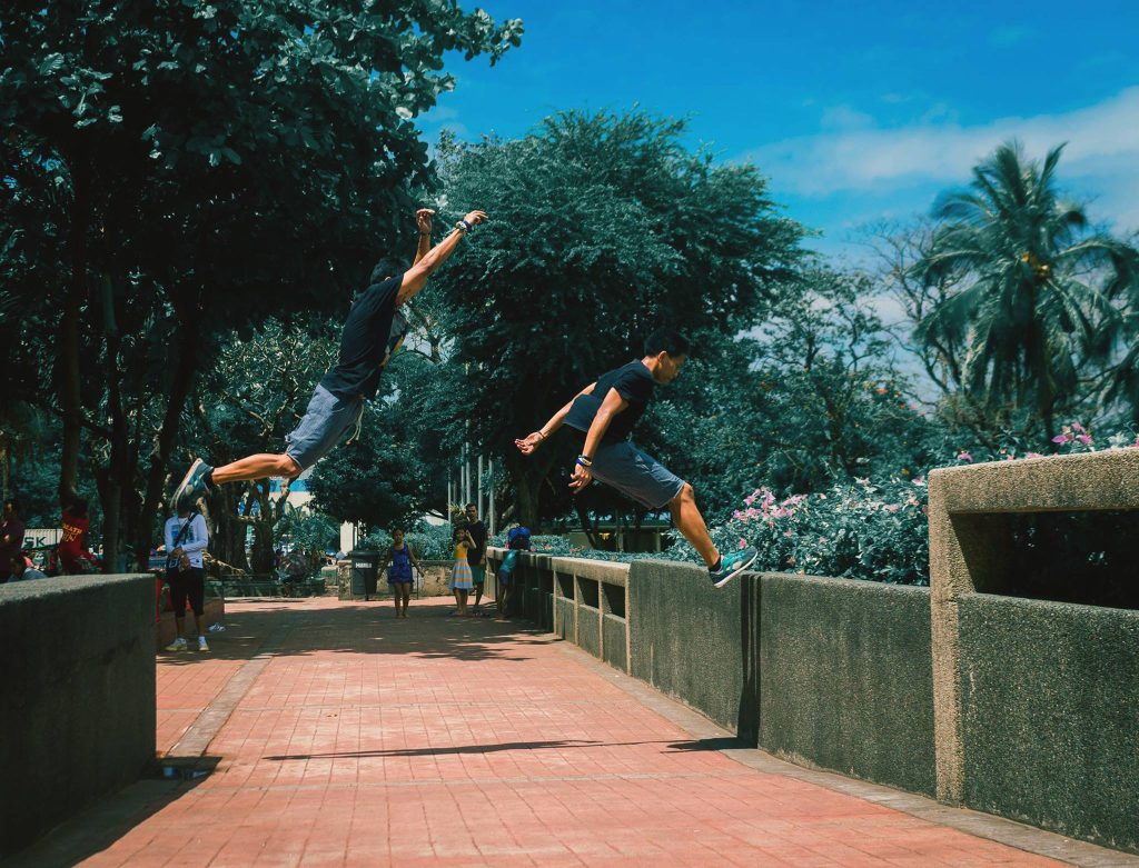 Edited photo of the blog author doing and arm jump on a 10 foot gap